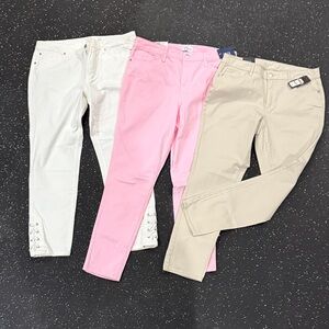 NWT size 12 lot of 3 Stylish Women's Jeans, White, Pink, and beige